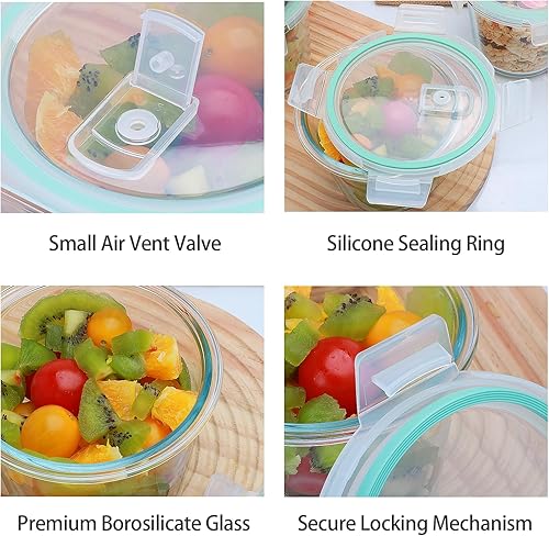 Miniatura 3 de Encheng Paquete de 4 recipientes de vidrio para sopa con tapas, recipiente redondo de vidrio para preparación de comidas de 3 tazas para sobras,