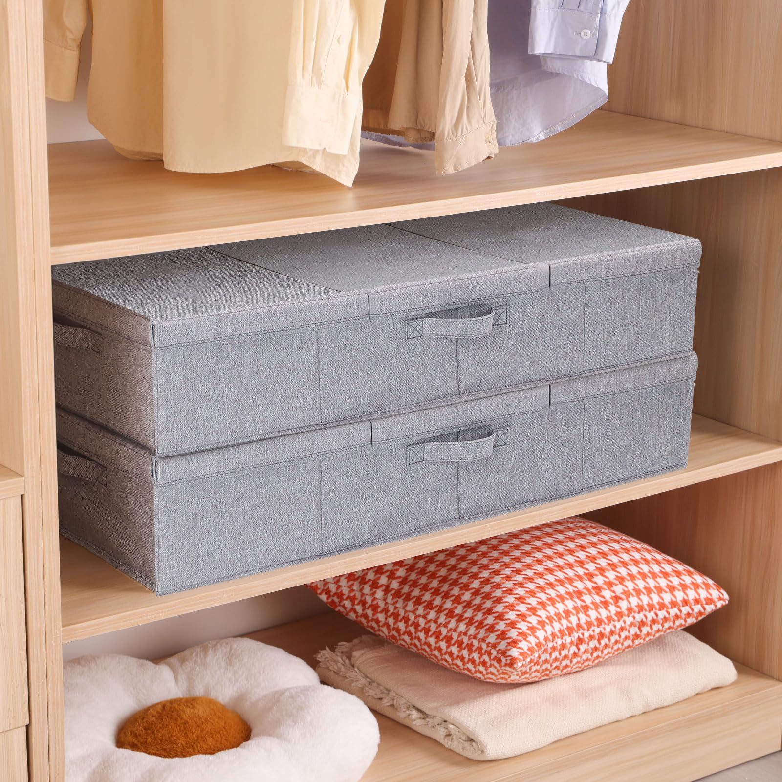 Unterbettkommode, Grau Aufbewahrungsbox, 3 Pack, 80x40x15cm | Unterbettkommoden,Unterbett Aufbewahrungsboxn,Kleiderschrank Organizer,Aufbewahrungstasche,Stoffboxen mit Griff