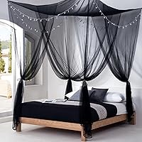 Vista 3 de Twinkle Star Mosquitera de 4 esquinas con 100 luces LED de estrella, funciona con pilas, cortinas de cama para cama