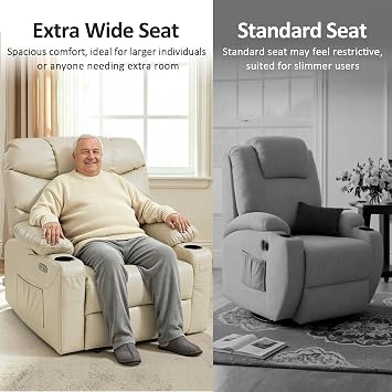 MCombo Oversized Power Lift Recliner Chair with Extended Footrest, Extra Wide for Big and Tall Elderly People, Faux Leather R7289 (Beige, Medium-Wide) | Assist with Standing, 150 Recline, 26 Seat Width, 4.7 Extra Footrest, USB ports, Cup Holder, Easy Assembly, FSC Certified