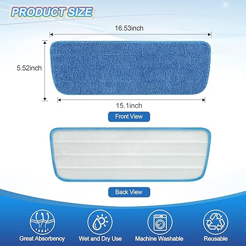 Miniatura 5 de Paquete de 3 almohadillas de microfibra de repuesto para limpieza de suelos húmedoseco, almohadillas reutilizables para mopa de piso de