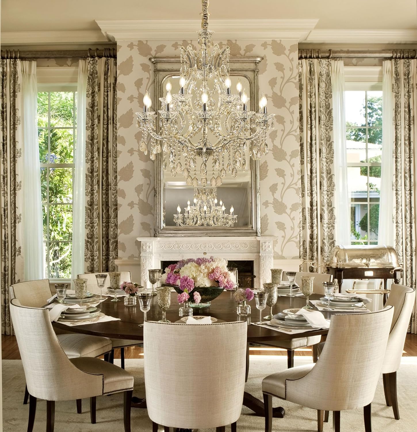 Transparent Crystal Chandelier 16-Light Modern K9 Crystal Chandelier Light Fixtures 33.5in Luxurious Ceiling Hanging Light Fixtures for Living Room, Dinning Room Staircase Entryway(16 Lights 2-Tier)