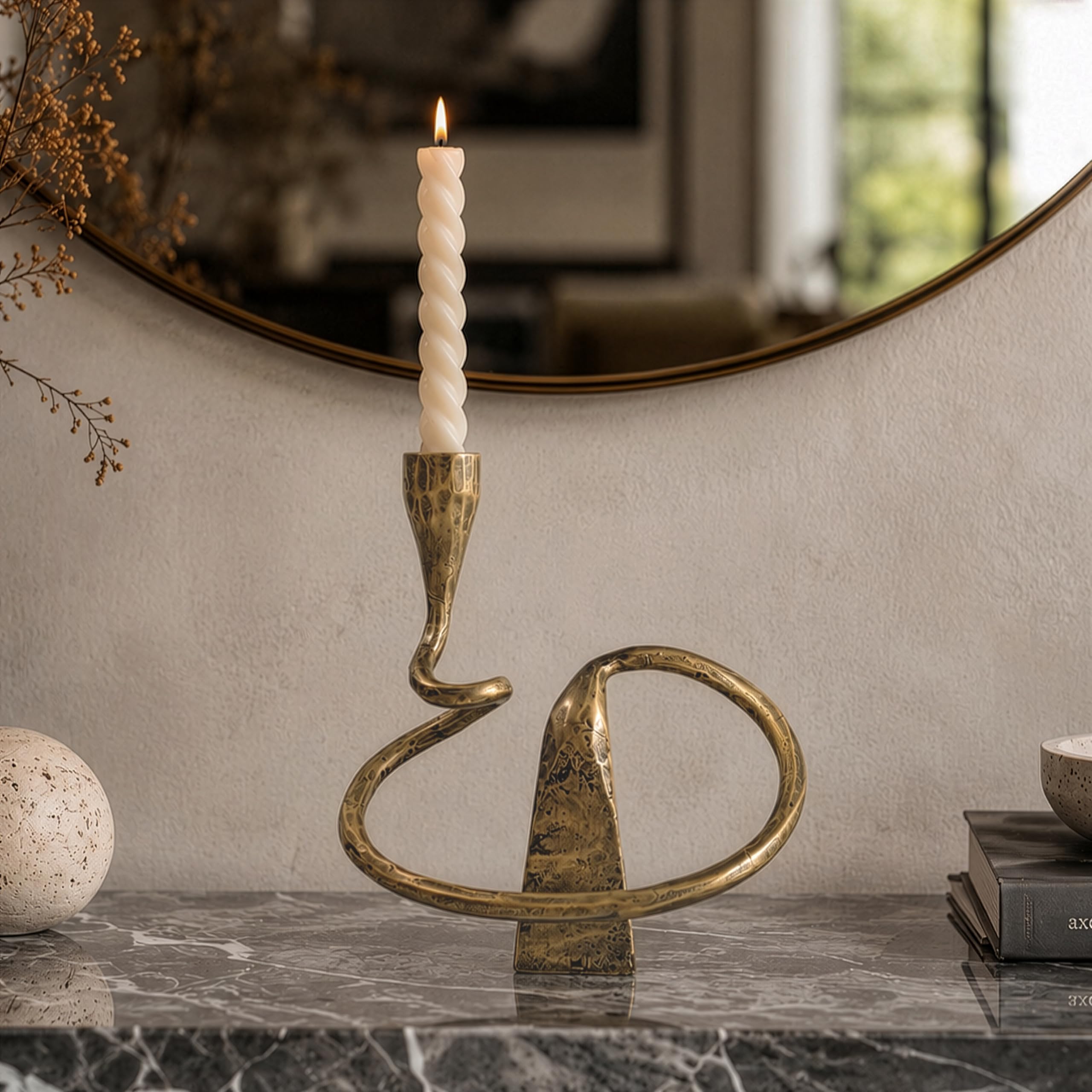 Orbit Candle Stand - Antique Brass | Luxury Gold Metal Candle Holder Set for Home, Living Room & Gifts | Modern Decorative Centerpiece | Comes with a Candle-image-20