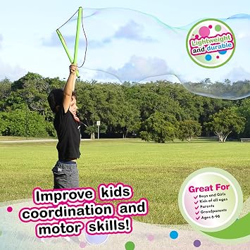 WOWmazing Mega Value Big Bubble Kit: 2 Large Bubble Wands 6-Pack of Big Bubble Powder (Makes 6 Gallons) | Outdoor Toy for Kids, Boys, Girls | Powder Made in USA