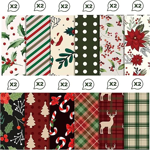 Miniatura 4 de 24 hojas de papel de álbum de recortes con patrón navideño, 12 x 12 pulgadas, doble cara, rojo y verde, texturizado, floral, papel plegable para