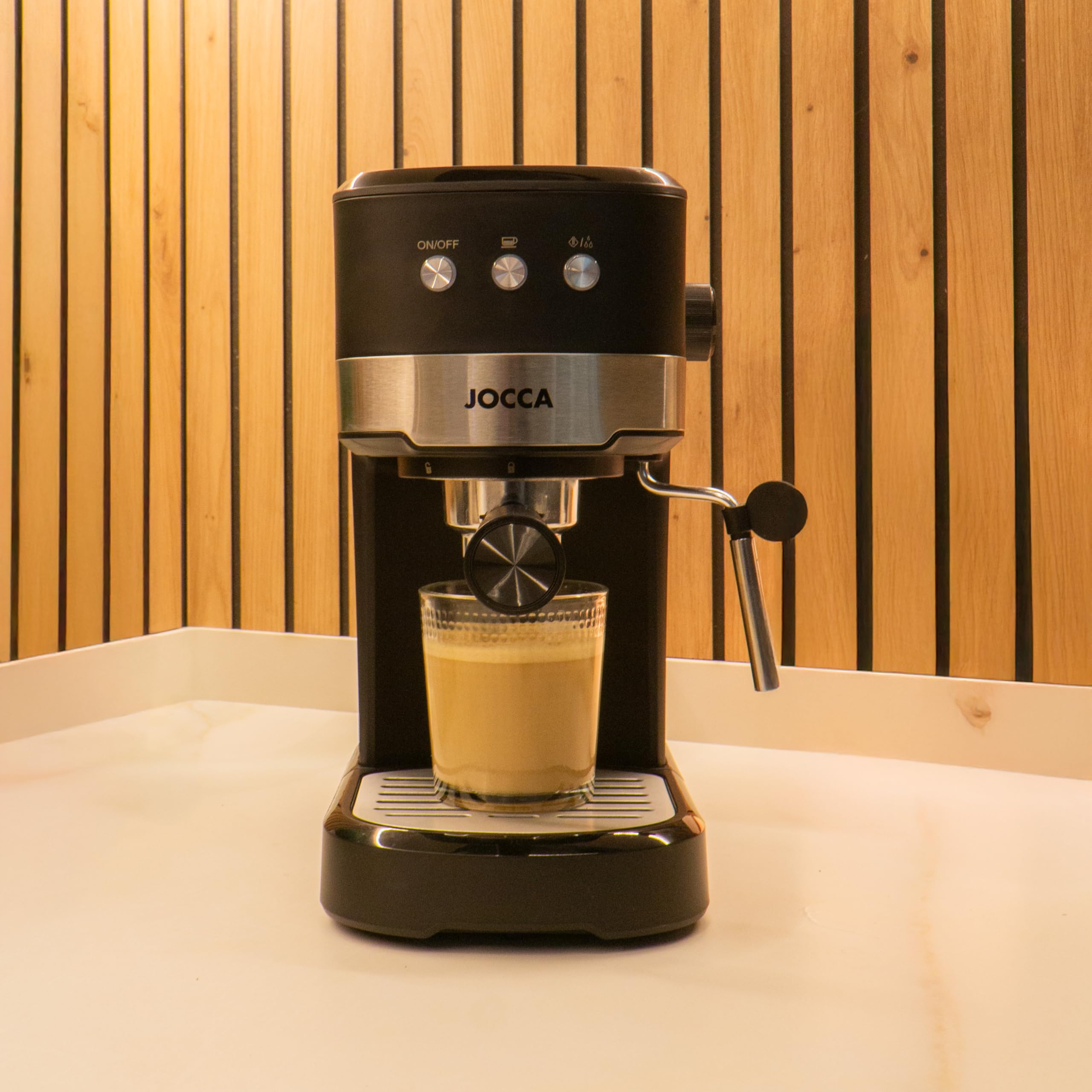 Jocca – Cafetera Espresso 20 Bares con Vaporizador | 1100W | Depósito 1,25L Desmontable | Metal | Color Negro | Preparación de 1 o 2 Tazas