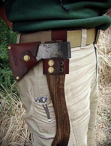 Miniatura 3 de Hacha y hacha de campamento de 11 pulgadas forjada con funda de cuero, hacha de supervivencia de hacha pequeña para carpintería