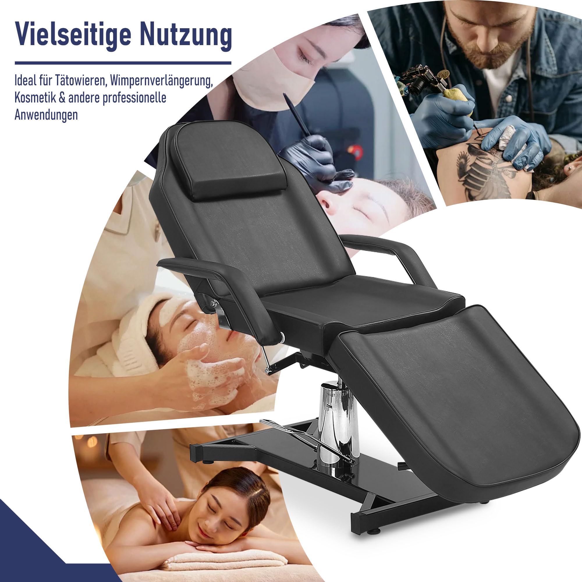 Tattoo-Stuhl 360° schwenkbare verstellbare Tattoo-Liege mit Hydraulikpumpe schwarz