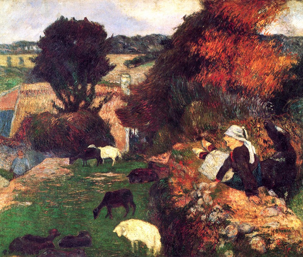 Paul Gauguin Herding grand cadre photo art post-impressionniste mat noir