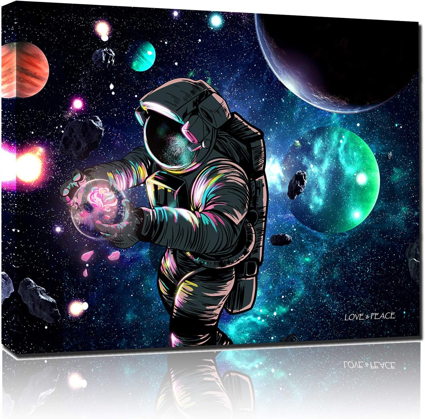 Sosolong Planet Astronaut Canvas Wall Art,outer Space Wall Decor For Boys Bedroom Living room 2