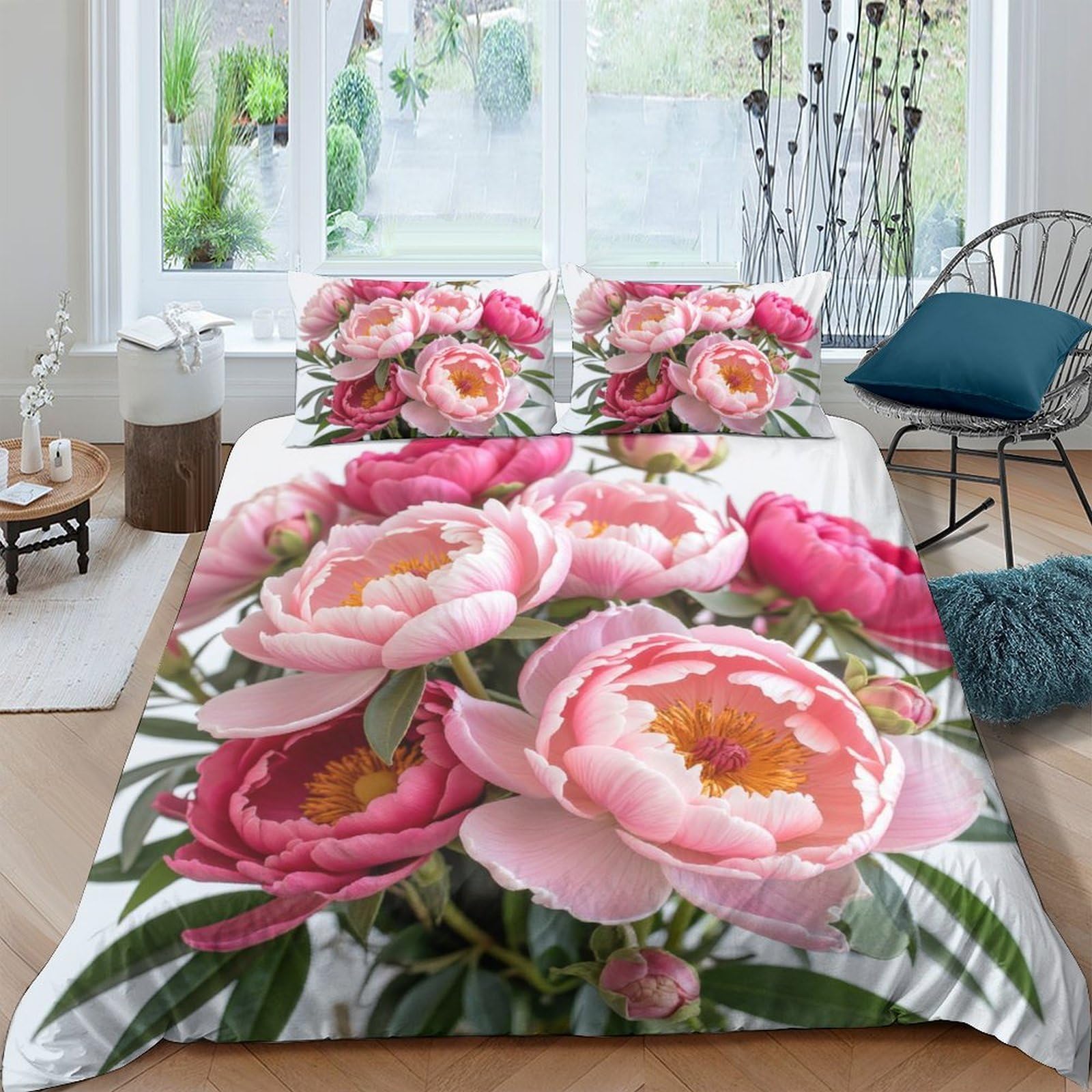 Ctjqhvkz Style-5 3D Printed Pink Peony Blossom Fitted Sheet Microfiber Breathable Rose Garden Bed Cover For Bedroom Guest Room Decor Single（135X200cm）