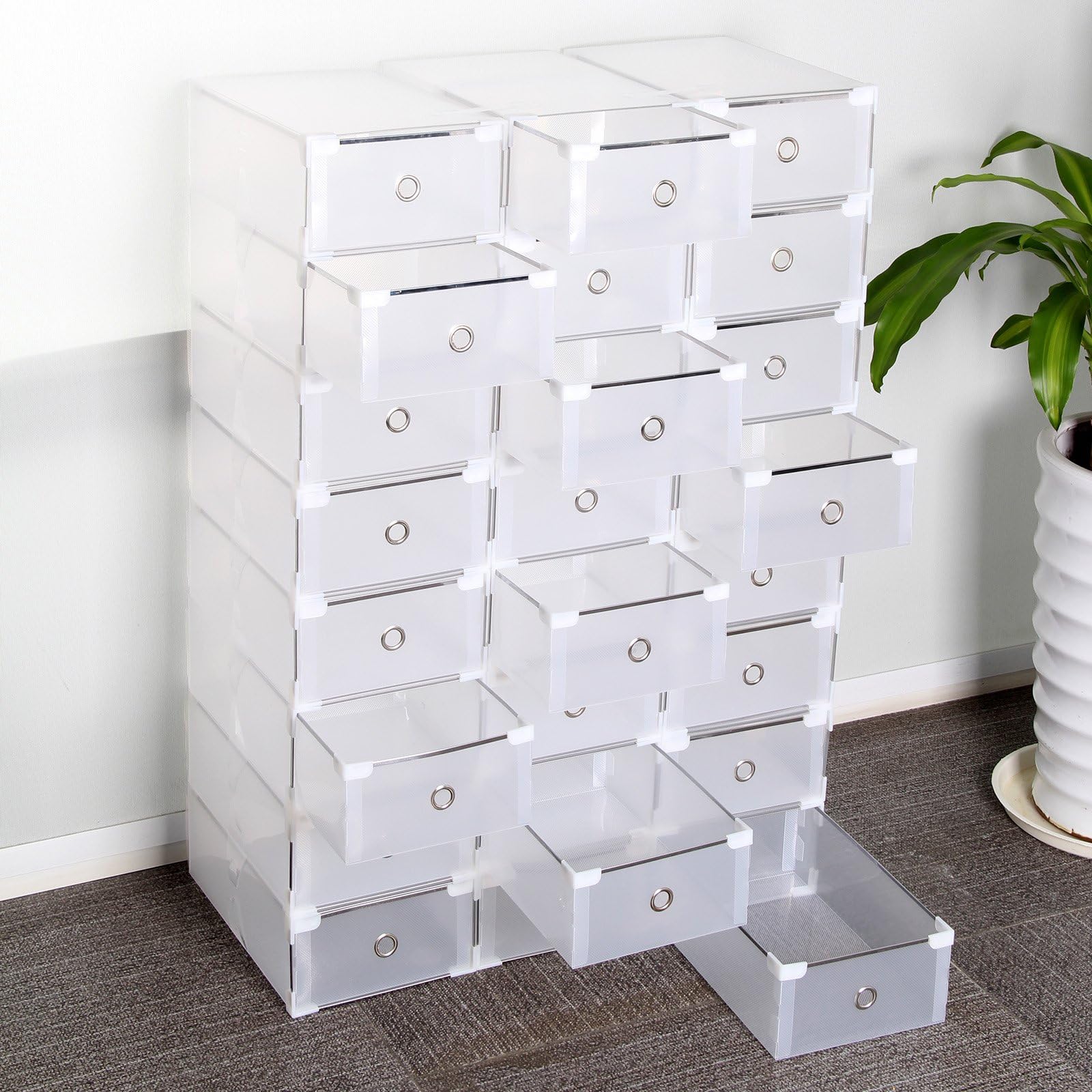 MultiWare 24Pcs Shoe Boxes Storage Transparen Drawer Plastic Foldable Stackable