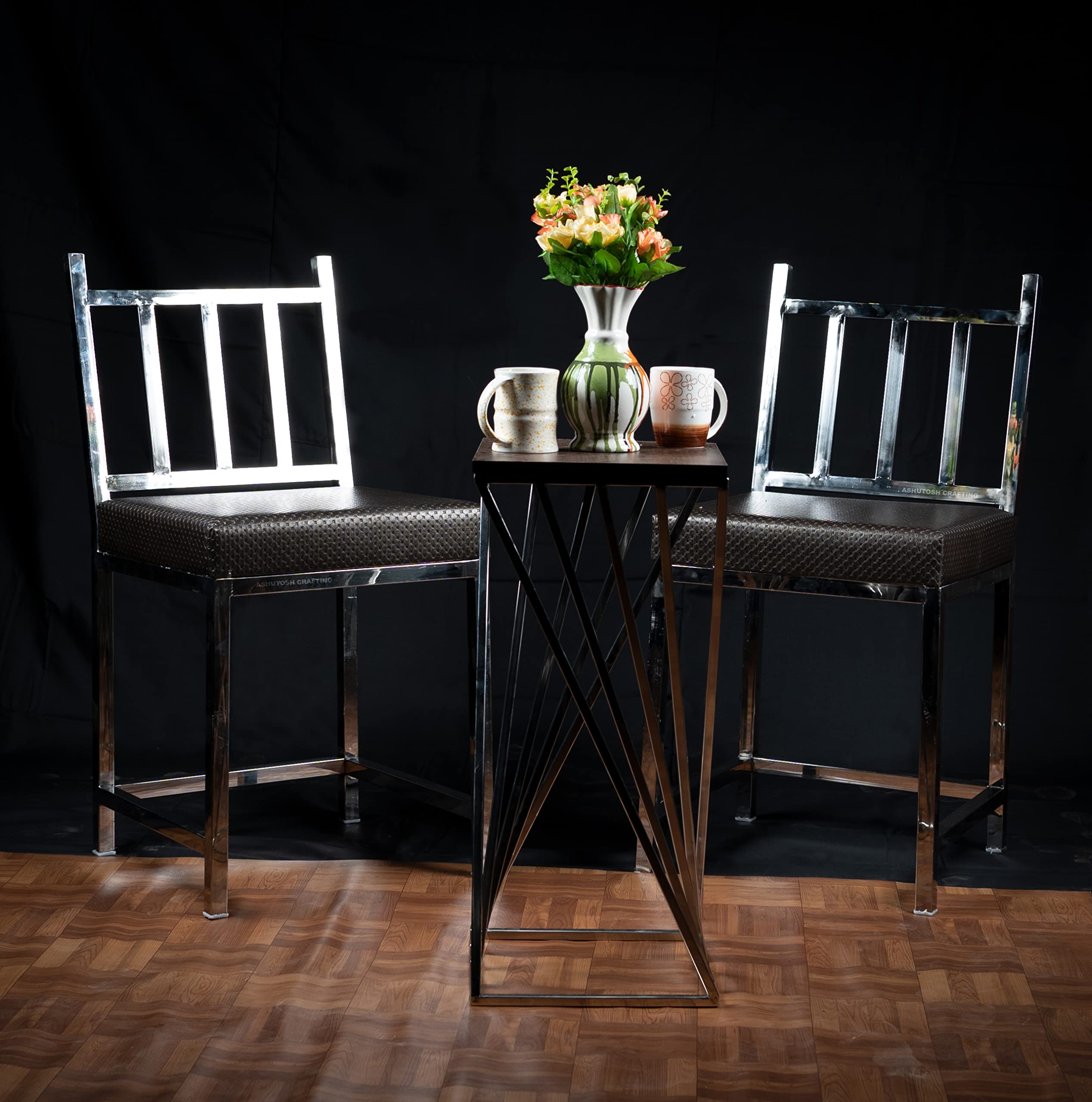 Ashutosh Crafting Steal Double Chair | Set Nesting | Pot Table | Multipurpose Chair (Silver Finish)