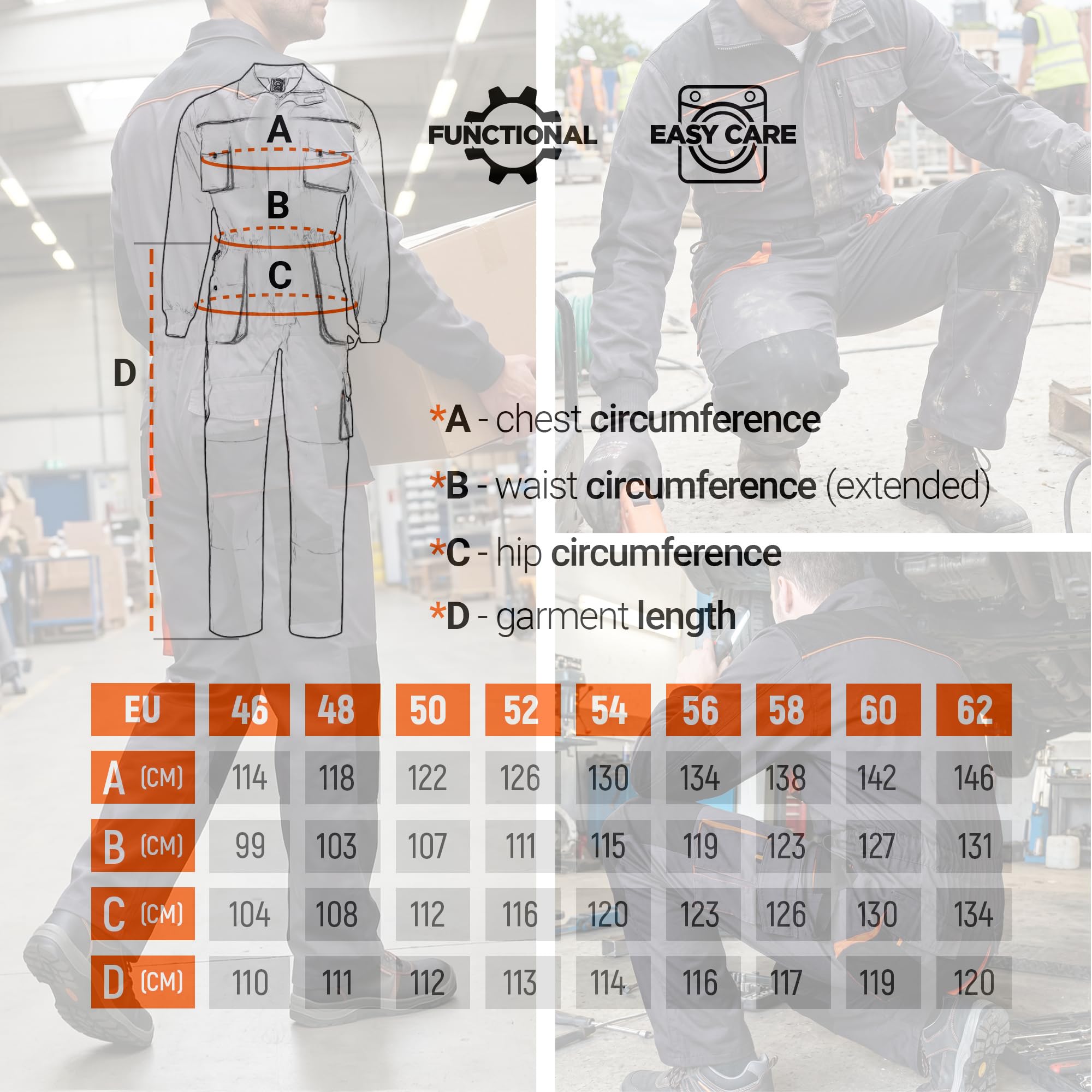 Stenso Kastor - Tuta da Lavoro con molteplici Tasche - Grigio/Nero/Arancione - Uomo