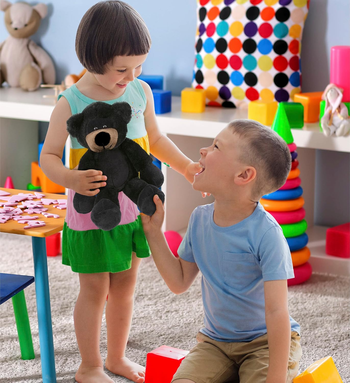 DolliBu Plush Black Bear Stuffed Animal - Soft Huggable Long Leg Black Bear, Adorable Playtime Plush Toy, Cute Wildlife Cuddle Gift for Kids and Adult - 10.5 Inch