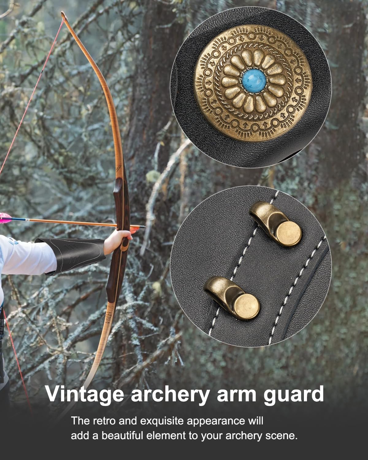 TOPARCHERY Handmade Leather Arm Guards Bow Hand Shooting Glove Adjustable for Hunting Shooting Arm Protector Wristband Gauntlet Unisex Medieval Bracer