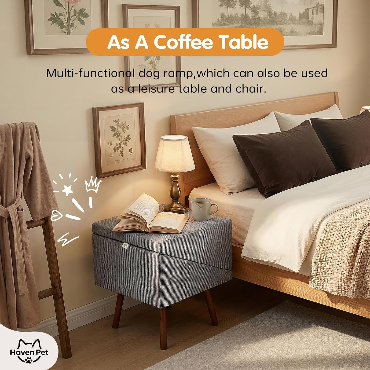 2-in-1 Dog Stairs for Bed and Couch, 21.6 Inch High,Foldable Ottoman with 6 Steps, Joint Relief for Small and Large Dogs (Gray H 21.6")