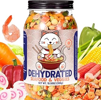 Dehydrated Freeze-Dried Seafood & Vegetable Mix - 100% Natural Ramen Toppings for Soups, 11 Mixed Ingredients, No additions, Ideal for Cooking, Pizza, Emergency Supply, 10.58OZ