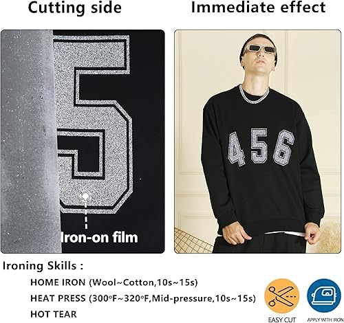 Miniatura 3 de Rollos de vinilo de transferencia de calor HTV con purpurina plateada, 12 pulgadas x 9 pies, vinilo elástico para planchar en camiseta para silueta