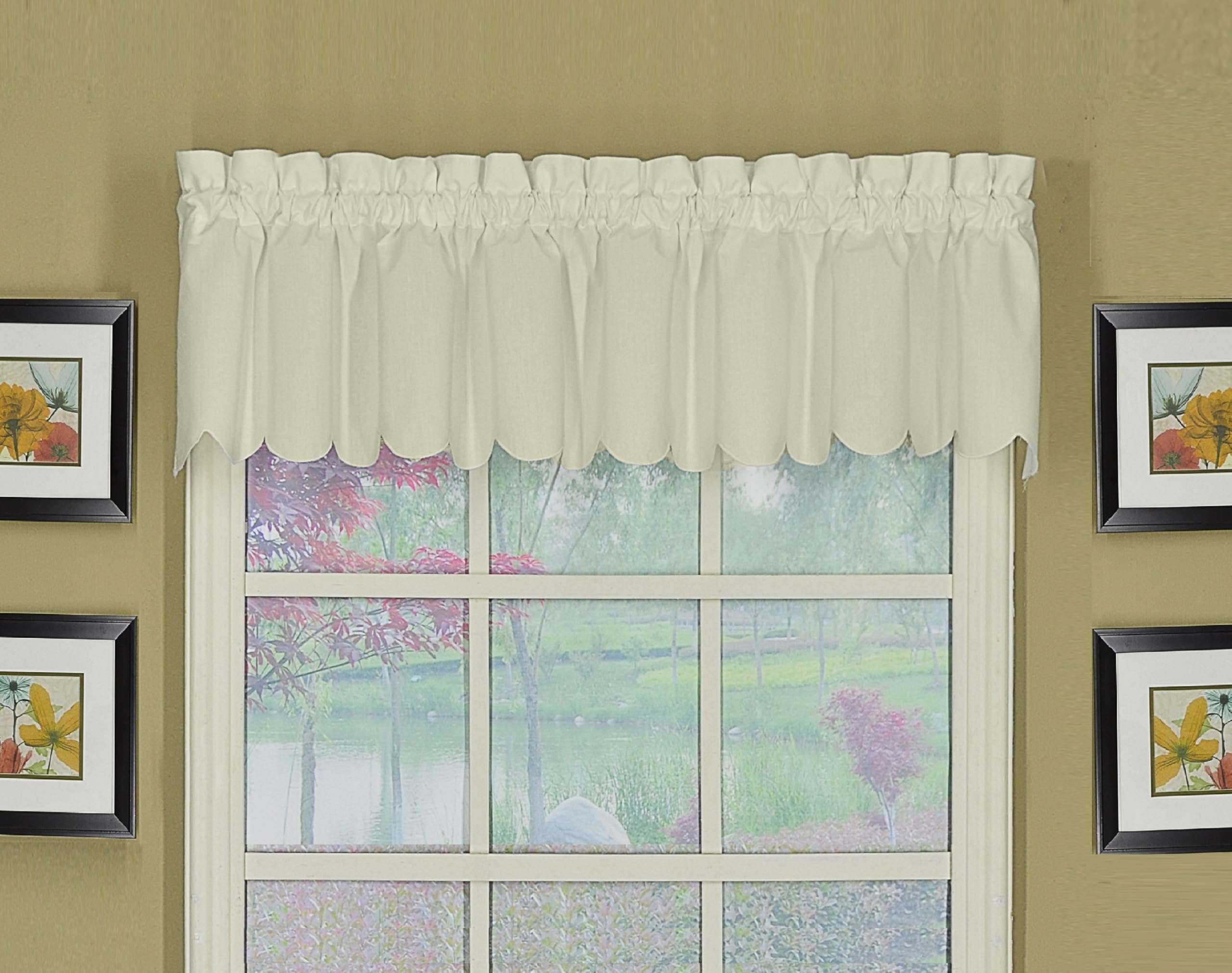 Today's Curtain Orleans Valance Tambour Scallop Edge Curtain, Ecru, Fabric, 60" W X 12" L