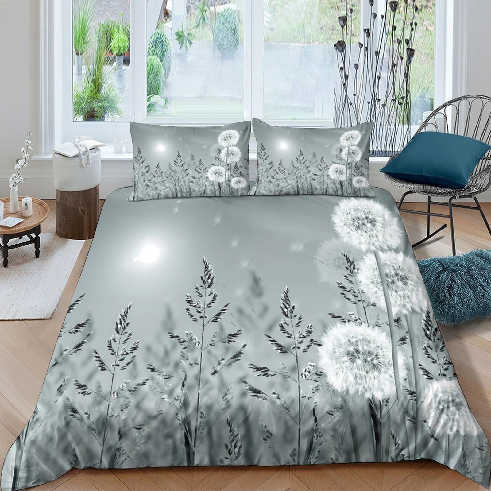 Ctjqhvkz Style-5 3D Printed Dandelion Meadow Fitted Sheet Microfiber Grey Nature Art Mattress Cover Bedroom Decor Single（135X200cm）