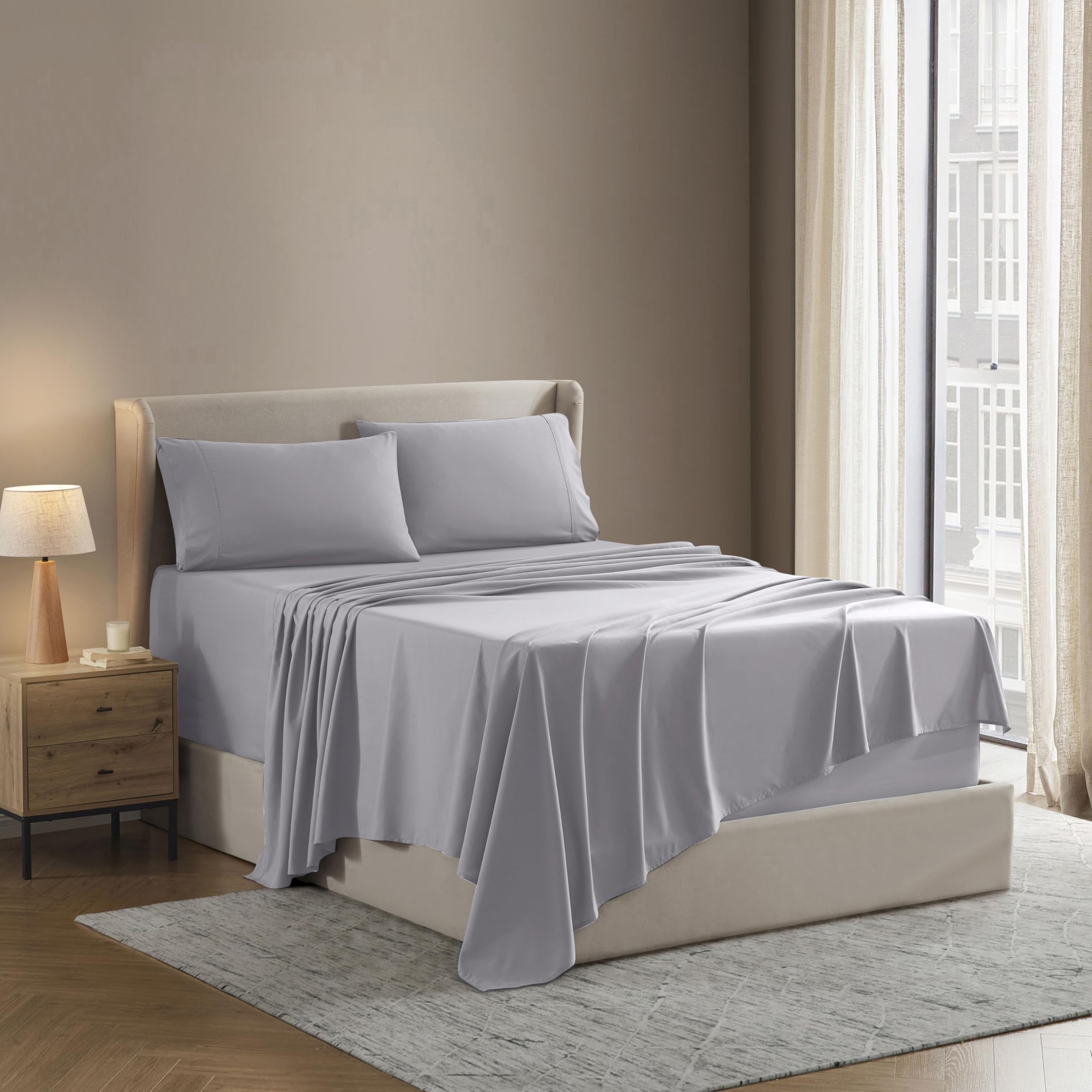 Nestl King Sheet Set - 4 Piece Microfiber, Deep Pocket 8-18", Olive Green, Ultra-Soft & Breathable