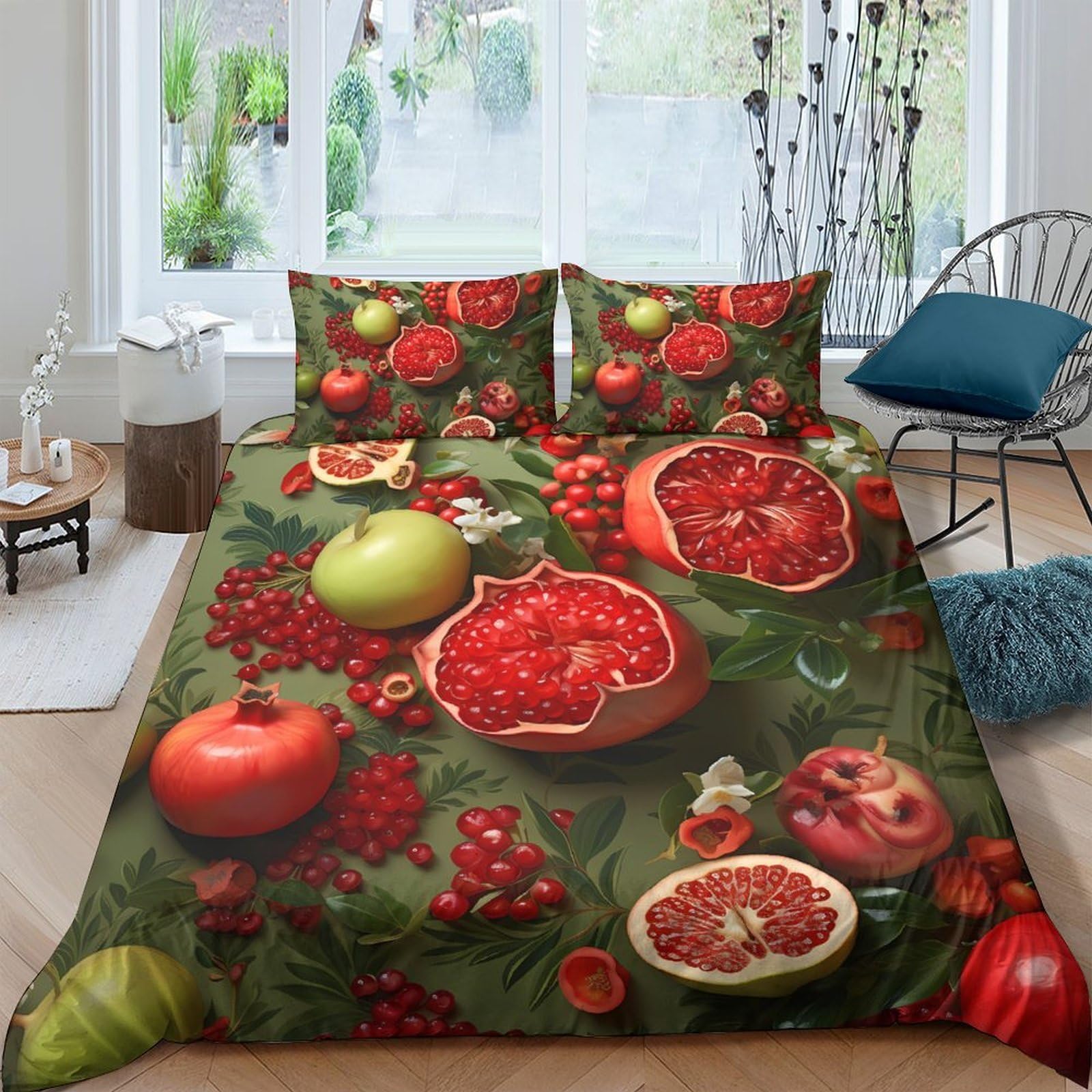 Ctjqhvkz Style-7 3D Printed Pomegranate Fruit Fitted Sheet Microfiber Vibrant Apple Berry Mattress Cover For Bedroom Dorm Decor Single（135X200cm）