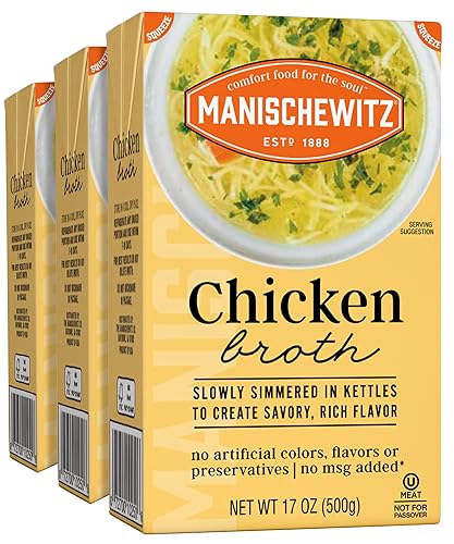 Manischewitz Caldo de pollo de 17 onzas (paquete de 3), sabroso, hervidor cocido y cocido a fuego lento