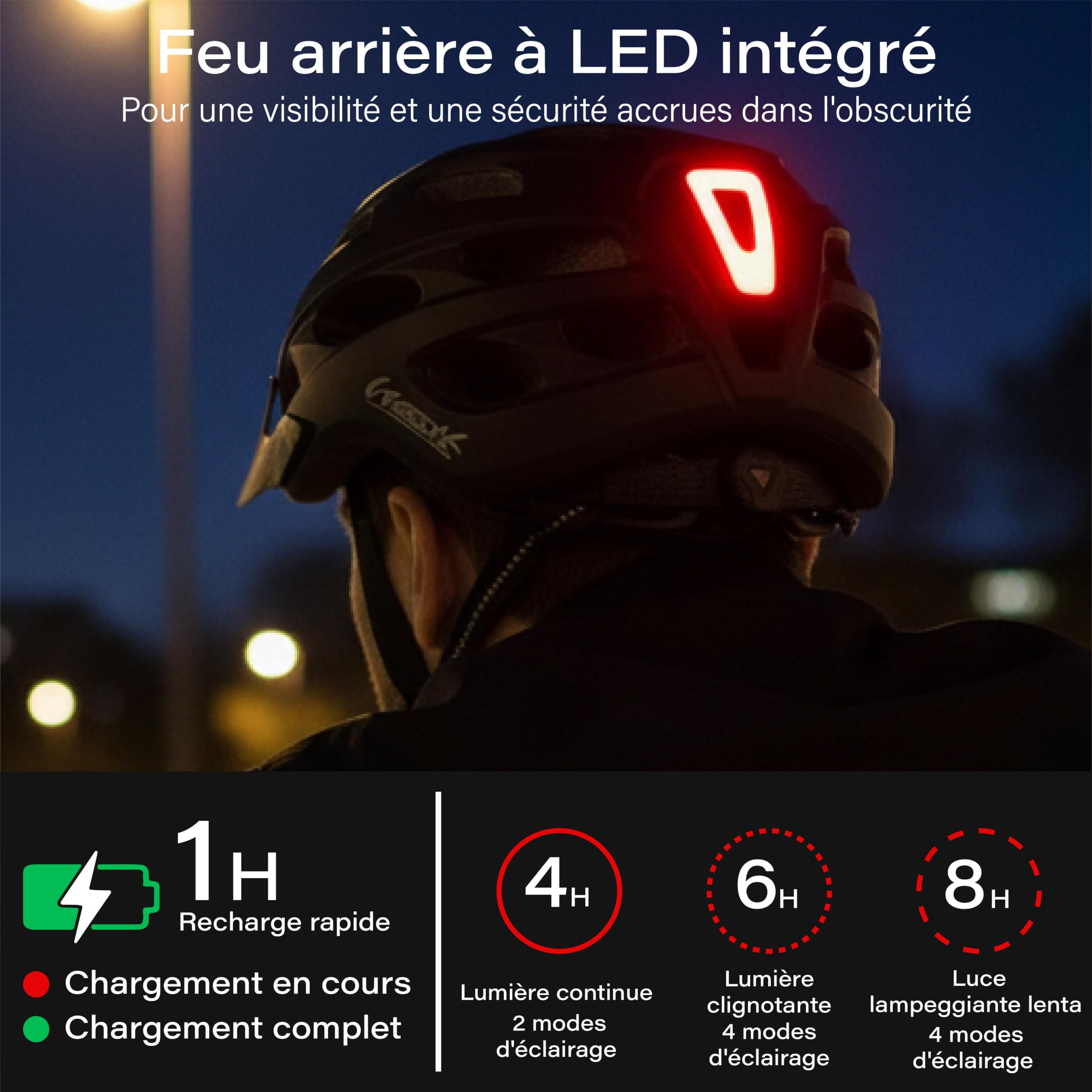 Westt Casque de vélo avec Lampe Rechargeable et visière, Hommes et Femmes