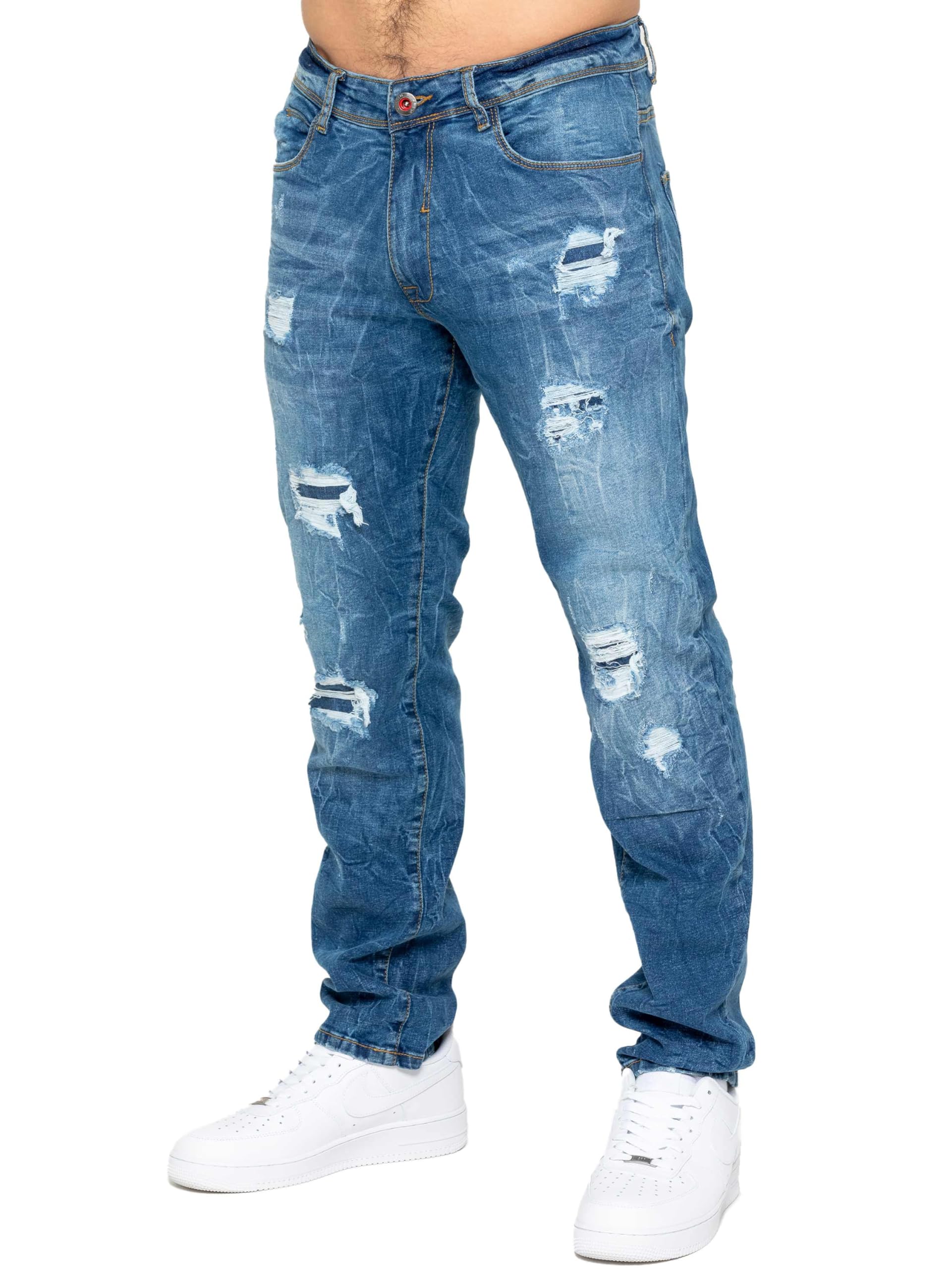989Zé Enzo Men's Light Blue Jeans Distressed Casual Straight Regular Fit Ripped Denim Trousers Pants Mj9 Jeans 36