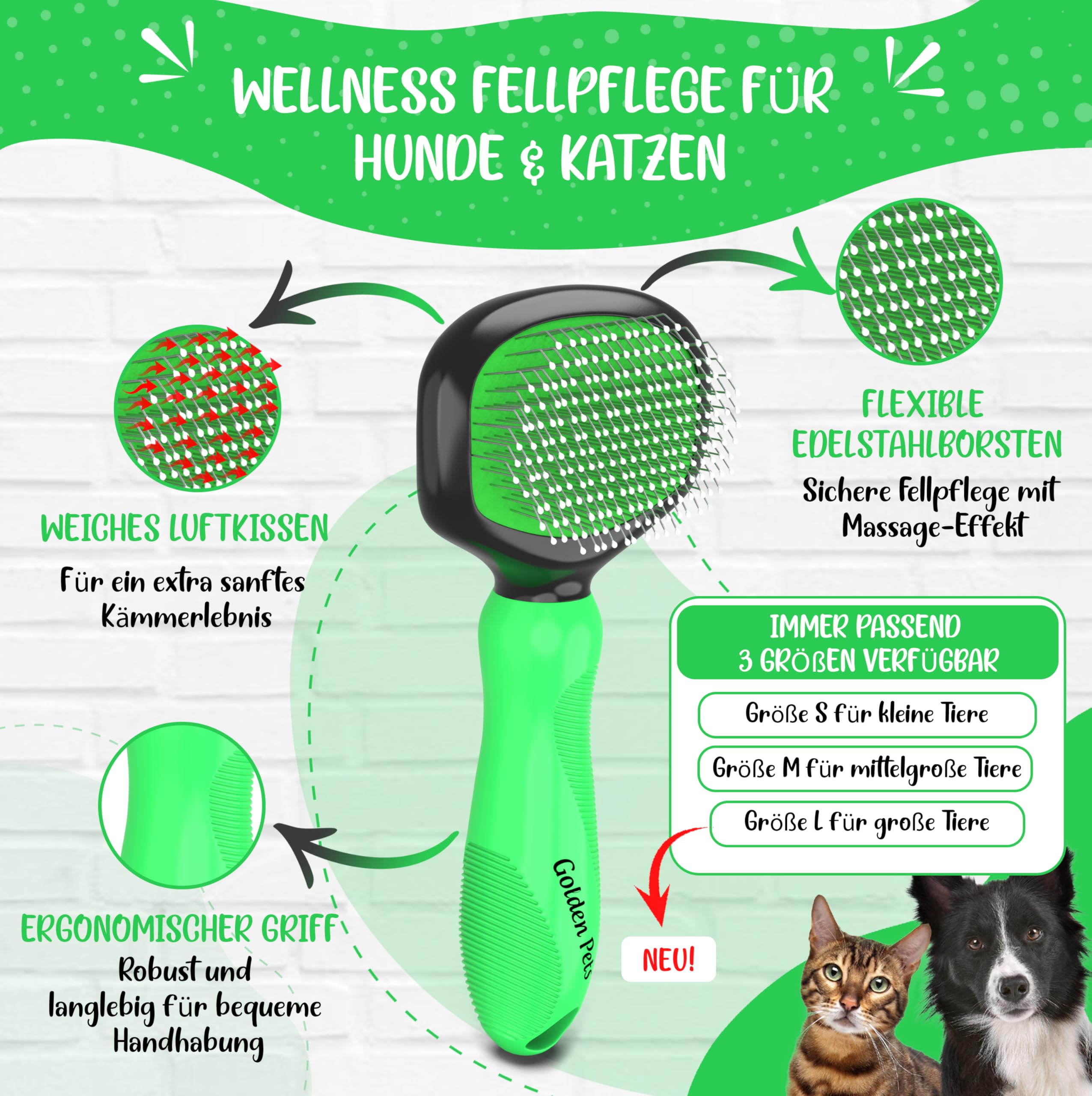 TESTURTEIL - Brosse douce - Version améliorée - Vainqueur comparatif - Toilettage doux pour chiens, chiots, chats, lapins, hamsters, caniches