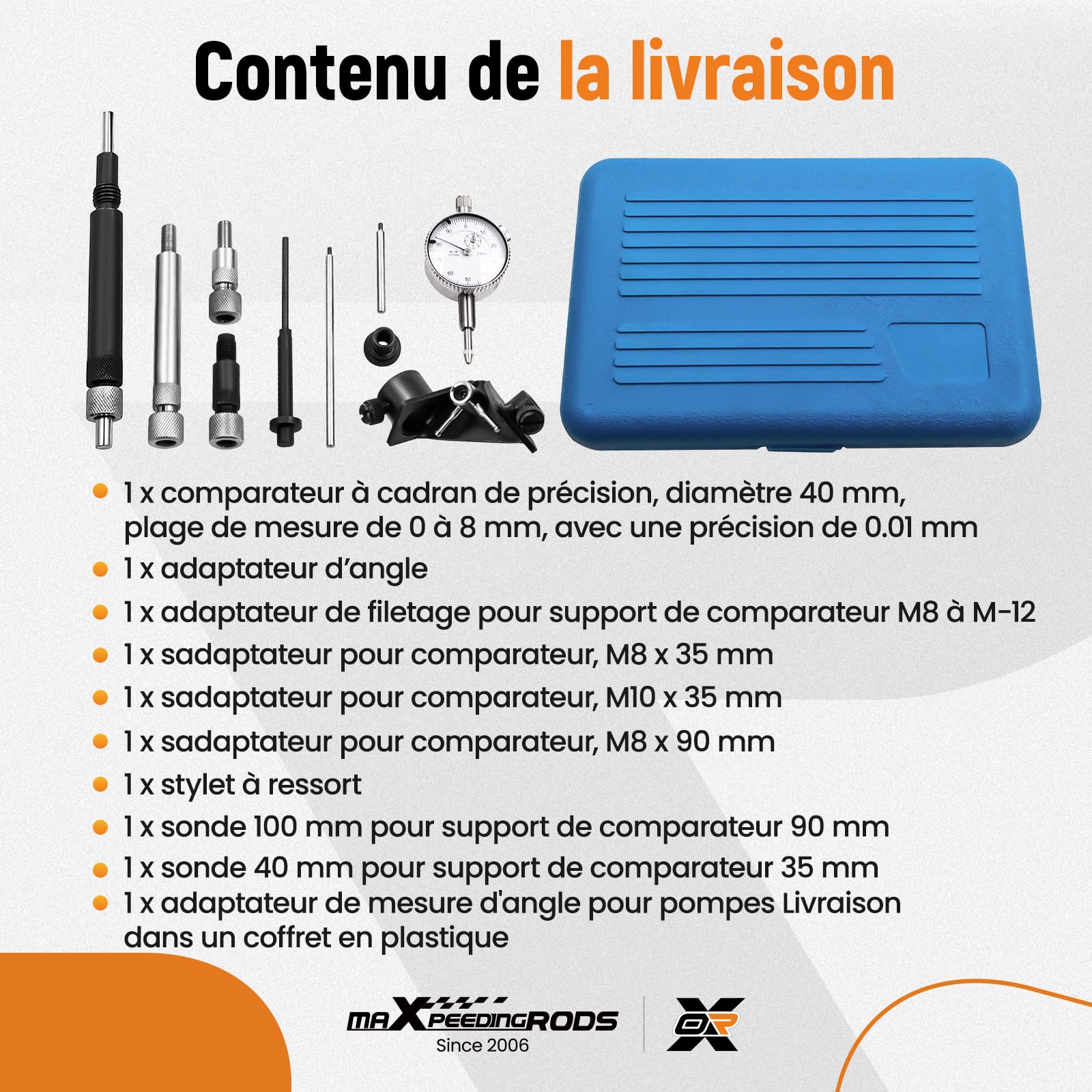 maXpeedingrods Outils pour Un réglage précis de la Pompe d'injection Diesel avec comparateur pour Audi BMW Fiat Renault VW, 10 Pièces Universel Jeu d'outils de réglage comparateur mecanique