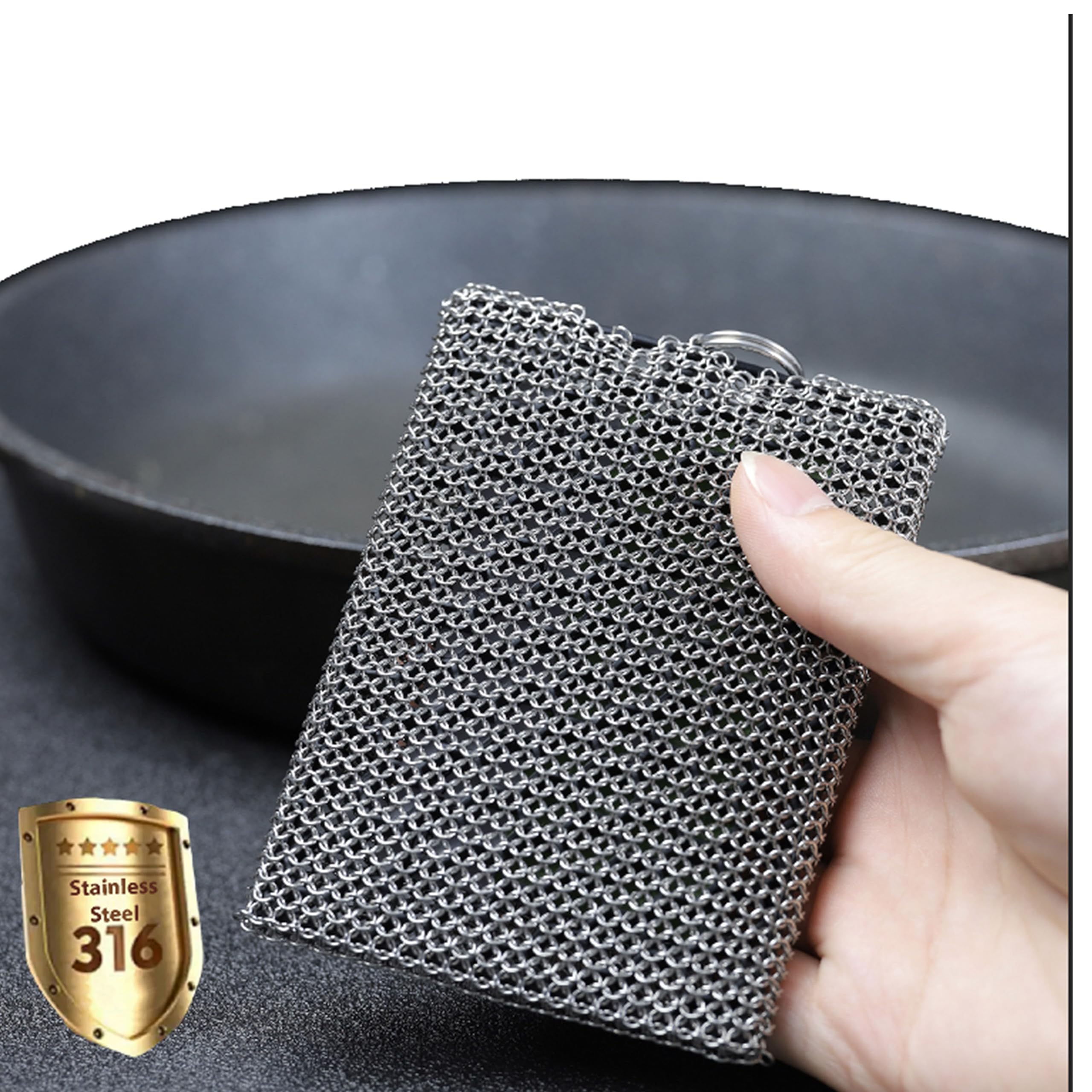Spugna lavapiatti in acciaio inox 316, con anelli saldati, in silicone integrato con anelli saldati, per pentole in ghisa, barbecue, piatti