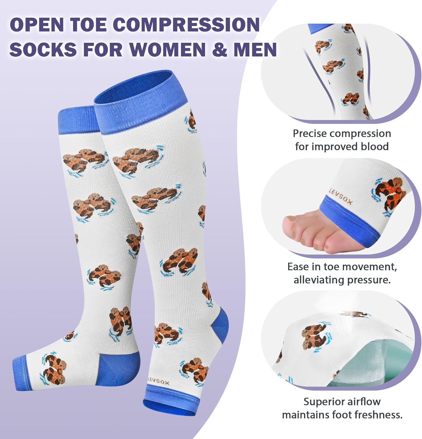 LEVSOX Open Toe Compression Socks for Women & Men 20-30mmHg Toeless Sock Knee High Support Stockings for Circulation Nurses Pregnant Travel - Image 2