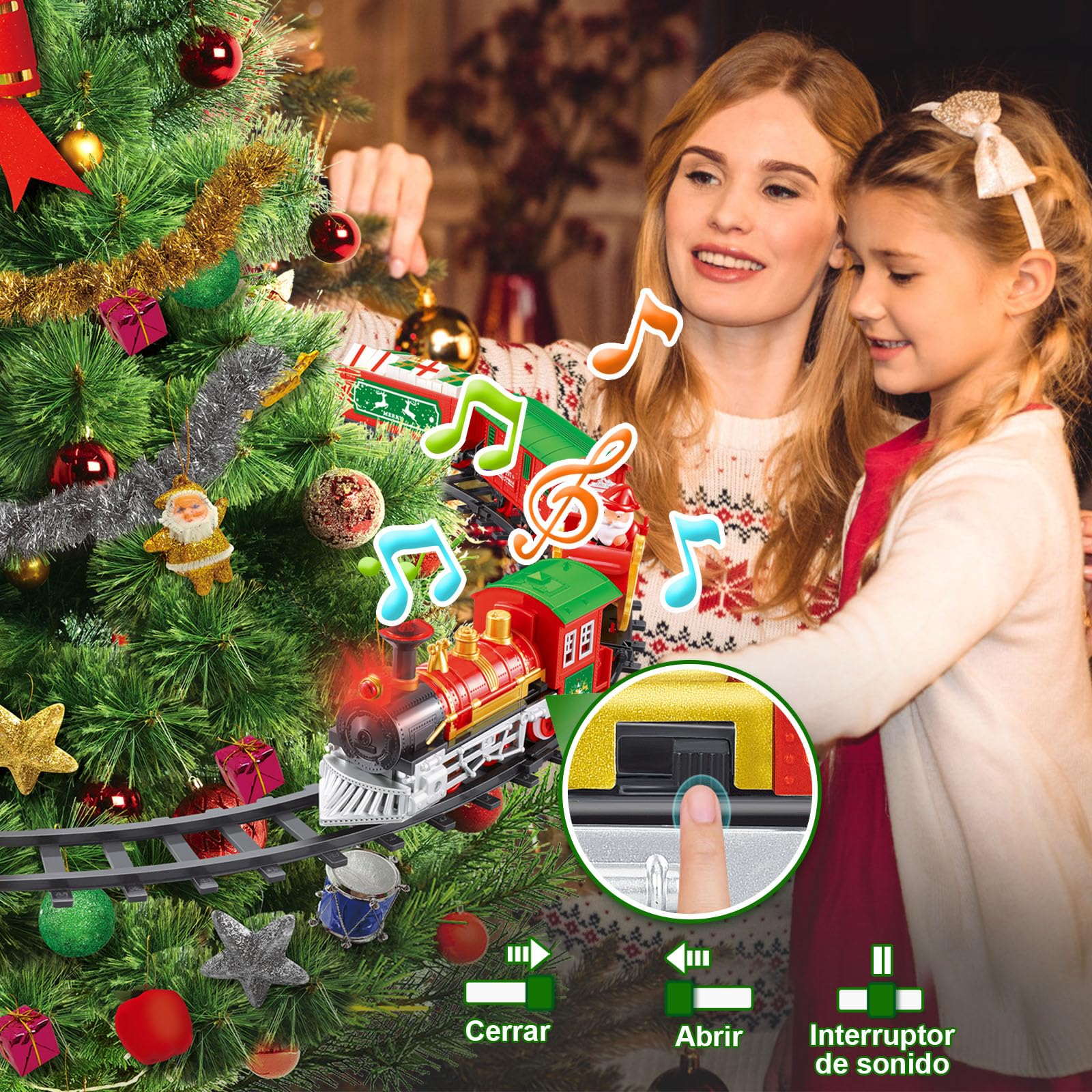 Herenear Tren Eléctrico de Navidad para Colgar en el Árbol, Juego de Pistas Clásico para Decoración, Niños 5-8 Años (En los Árboles)