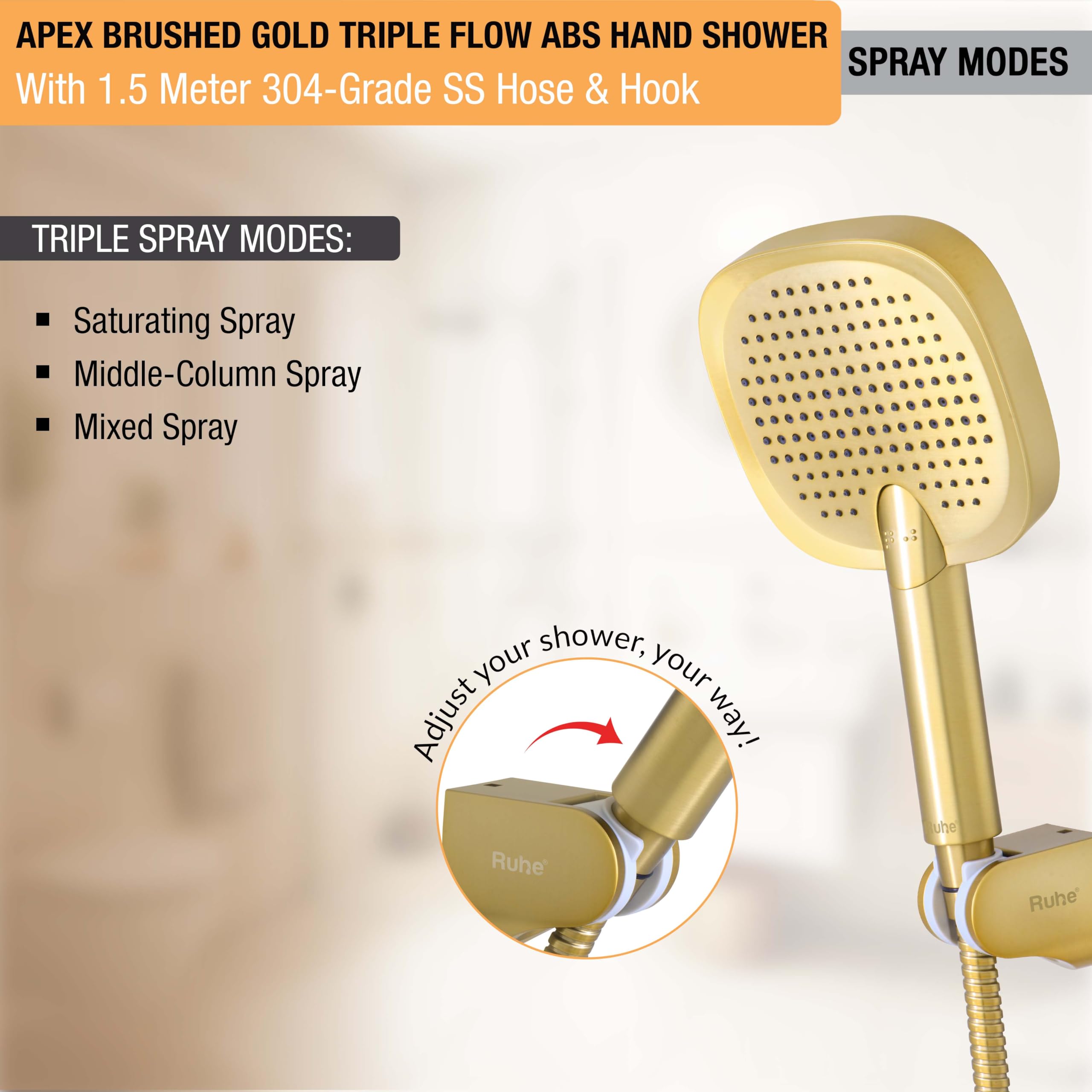 Ruhe Apex Handheld Shower - Brushed Gold -5