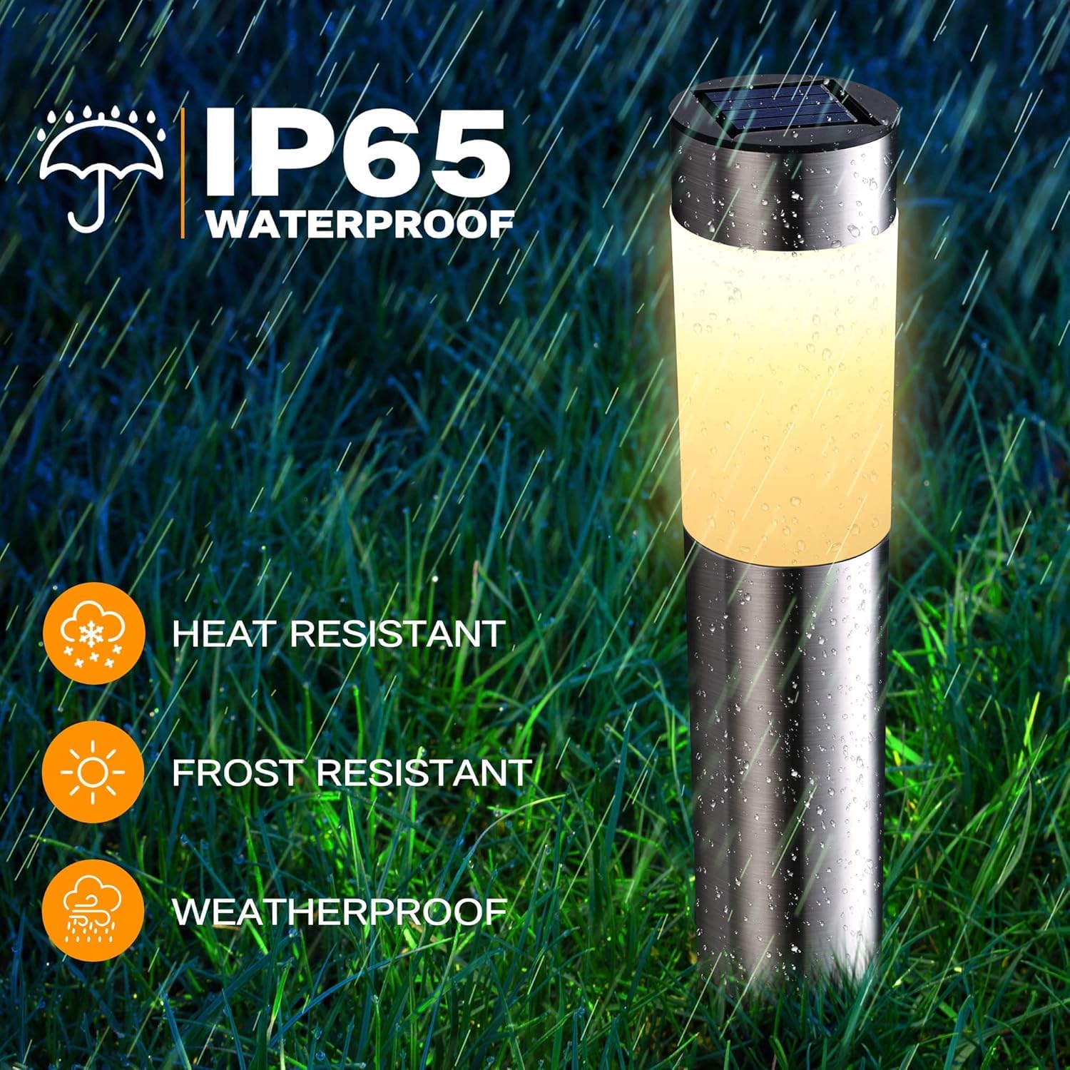 Joomer Luces Solares LED Exterior Jardin, 4 Paquetes Luces Exterior Solares, Luz Exterior Jardín Impermeable Cilíndricas Encendido/apagado Automático para Camino Césped Patio Entrada, Blanca Cálida