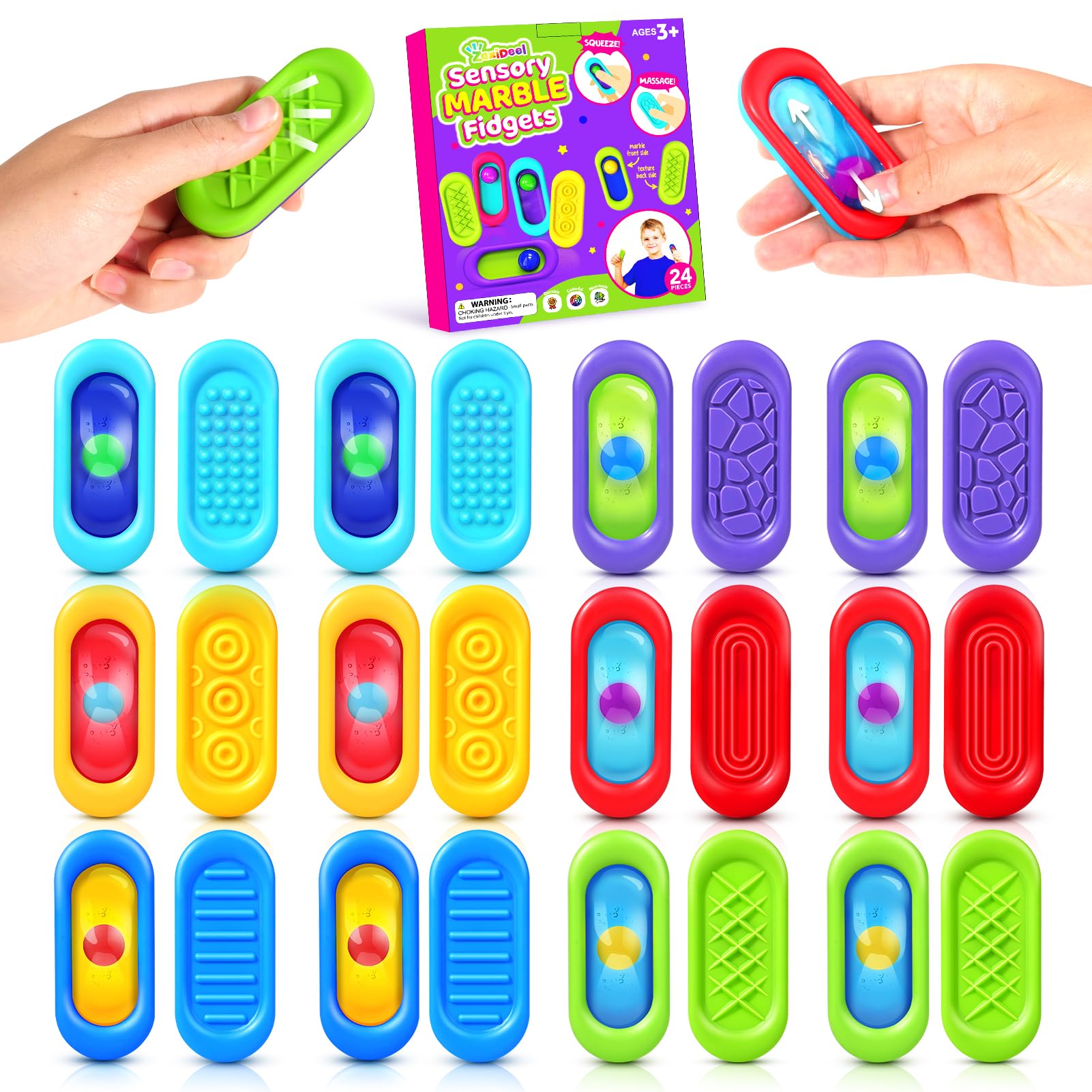 Sensory Marble Fidget for Kids Adults- 24 Pack Squeeze Gel Autism Toys, Quiet Bulk Fidget Stones for Student Classroom Prize, Silent Stress Squishy Calming Sensory Items, School Gooide Bag Stuffers