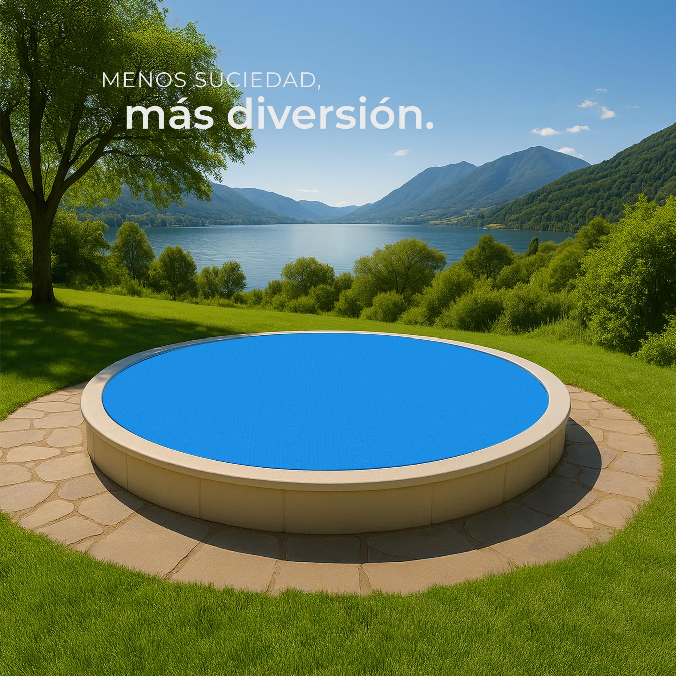 tectake® Manta Solar Piscina Redonda Flotante Recortable a Medida con Fuerza 110 µm para Calentar Agua y Proteger Piscina Hinchable, para Jardin y Piscinas - 455 x 455 x 1 cm Azul