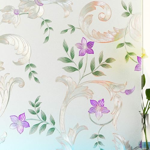 Miniatura 6 de Película decorativa para ventana grabada con estampado floral, película de privacidad para puerta, película de vidrio estática, sin pegamento, papel