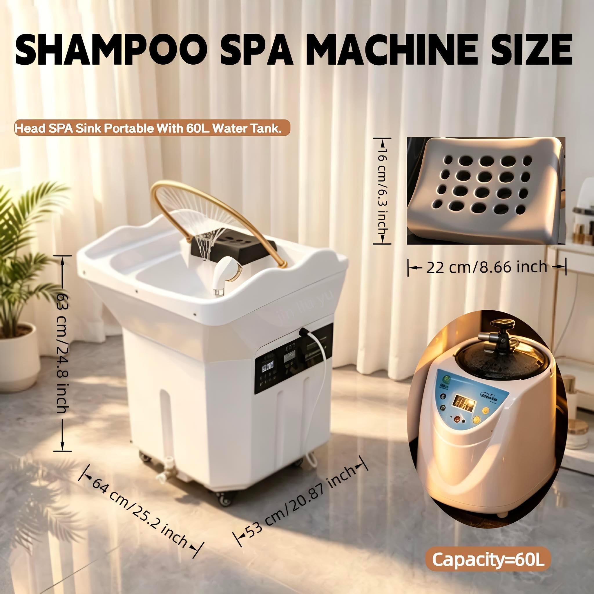 Head Spa Equipment, Almacenamiento Agua 60 L, Lavabo Champú para Terapia de Spa con CirculacióN Agua y FuncióN Terapia Luz, Head Spa Equipment, para Spa Capilares y Salones de PeluqueríA