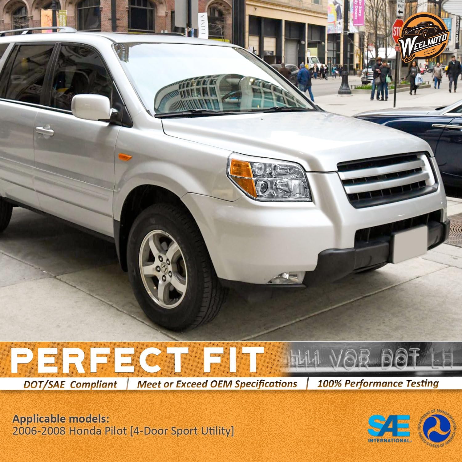 WEELMOTO for 2006-2008 Honda Pilot [4-Door Sport Utility] headlight, for 2006 2007 2008 Honda Pilot Headlights Pair with Chrome Housing Amber Reflector Left + Right Side