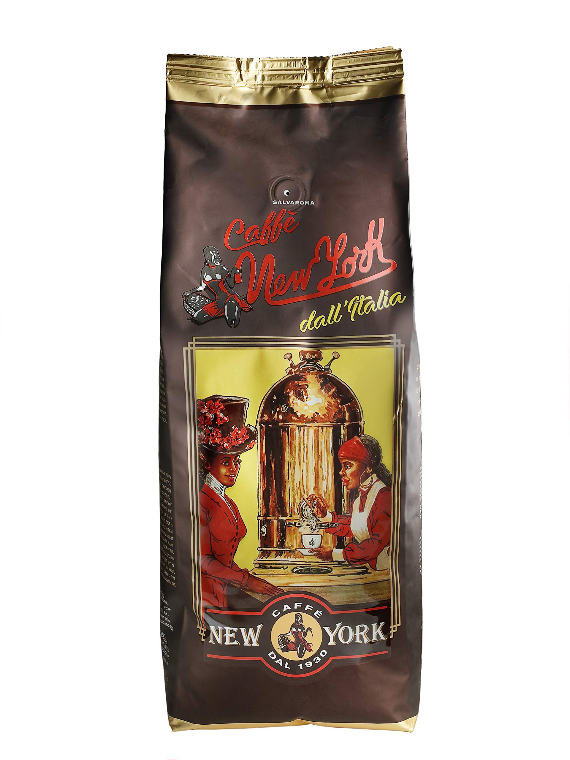 Café New York - EXTRA P - Café en grano, sabor fuerte e intenso, Arábica y Robusta en grano, para moler, café espresso italiano, mezcla para bares - desde 1930-1 kg, en grano