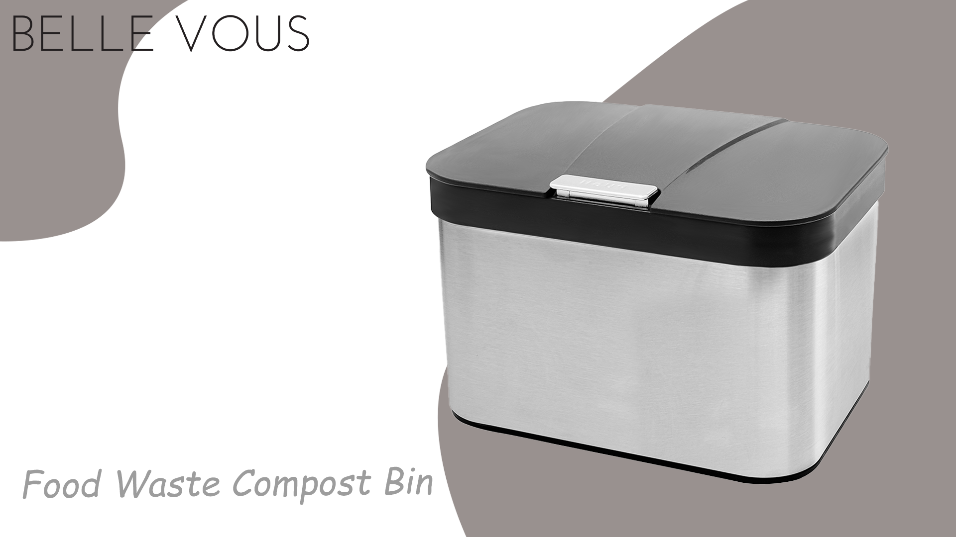Belle Vous Keuken Voedsel Afval/Compost Bak - 4,3 L Keuken Werkblad Caddy - 25 x 17 cm - Zwart/Zilver Plastic en Roestvrij Stalen Compost/Afval Container met Deksel