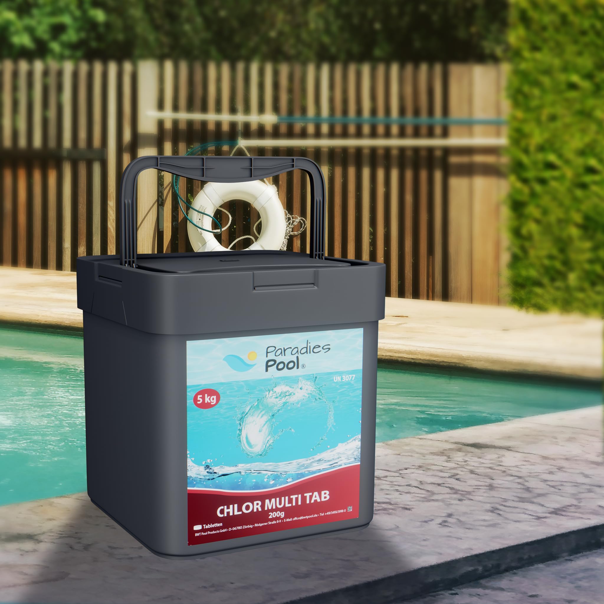 Paradies Pool Multi Tabs 200 g 5 kg, 4 in 1 Multi Tabletten mit Chlor, Algenschutz, Flockungsmittel, pH Stabilisator, zur Wasserbehandlung, Inhalt: 1 kg