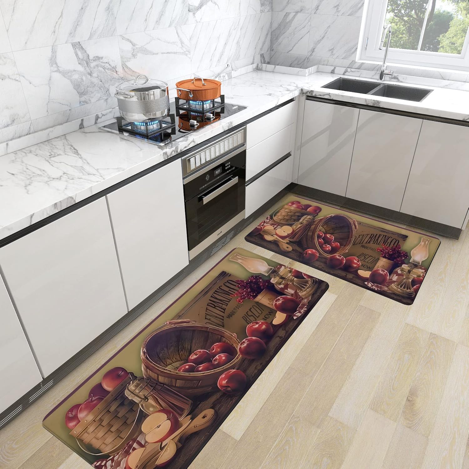 Apple Kitchen Rugs 2 Piece Apples Farmhouse Decor Anti