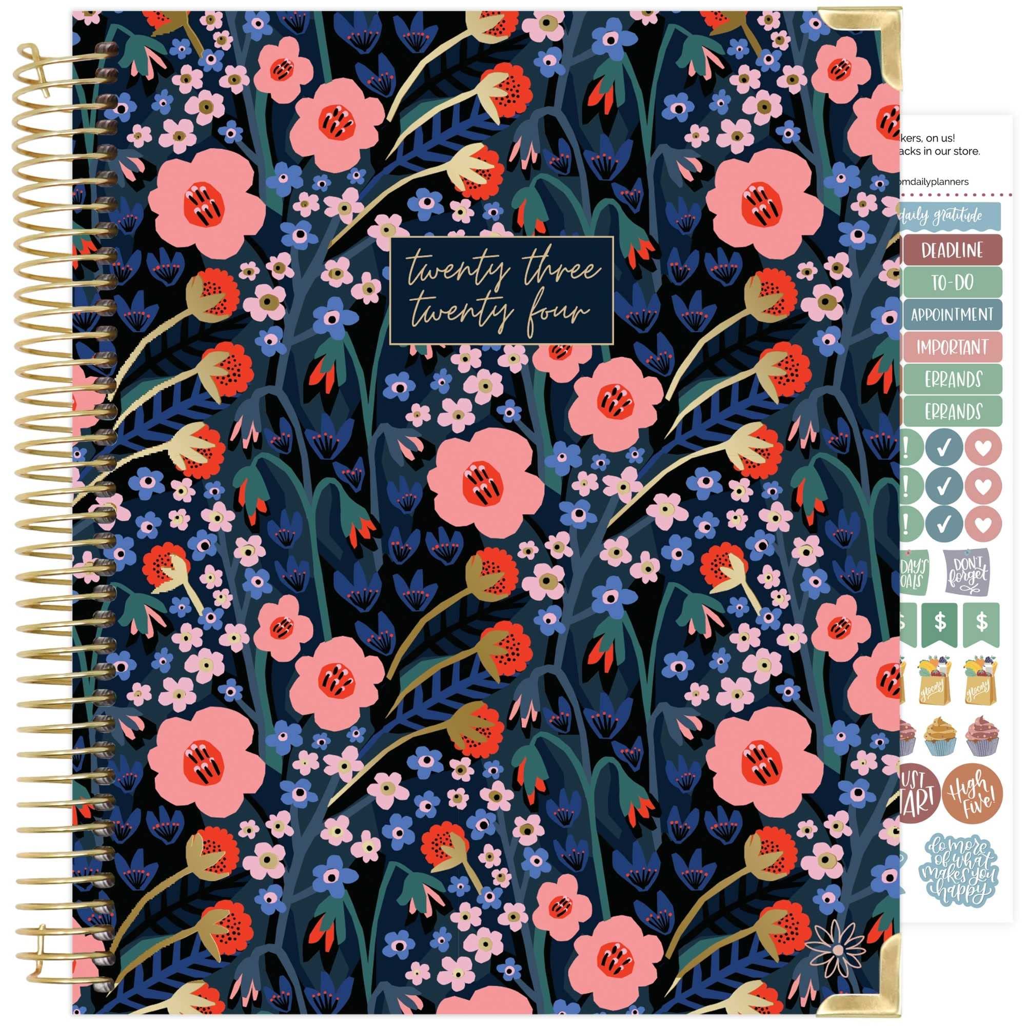 bloom daily planners2023-2024 Hardcover Academic Year Goal & Vision Planner (July 2023 - July 2024) - Monthly/Weekly Column View Agenda Organizer - 7.5" x 9" - Poppy Meadow, Blue
