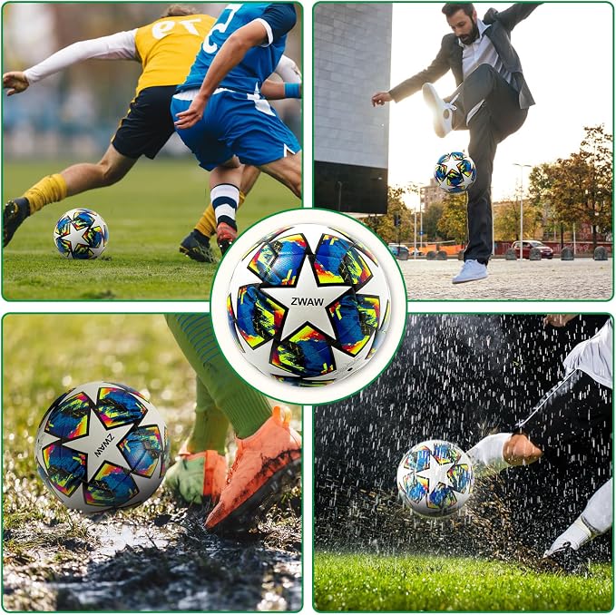 Balón de fútbol ZWAW talla 5 cuero PU impermeable miniatura 6