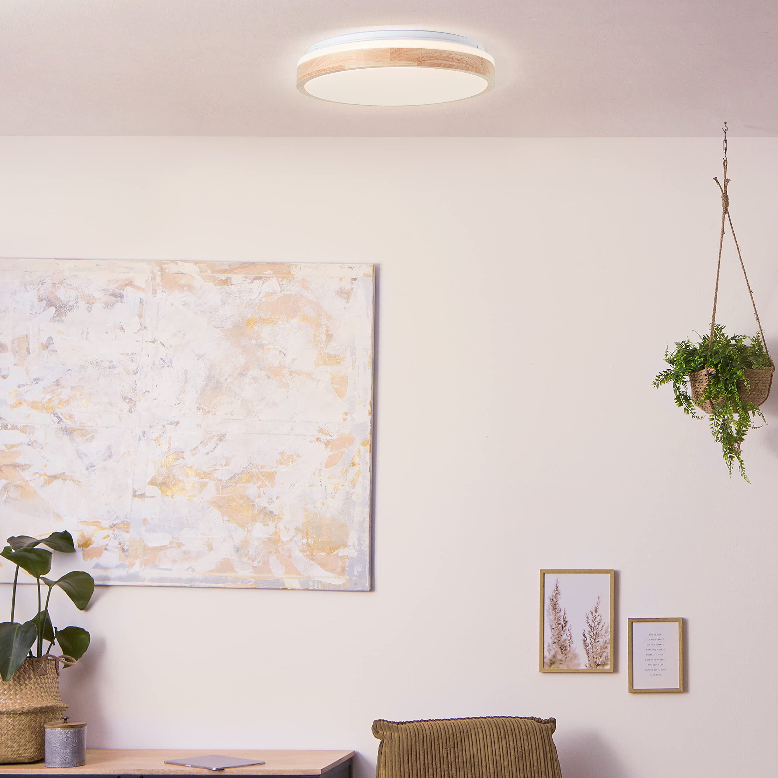 Brilliant Brodsky - Plafón LED (38 cm, madera clara/blanco, metal/madera, 1 LED integrado, 24 W, flujo luminoso: 2500 lm, color de la luz: 3000 K)