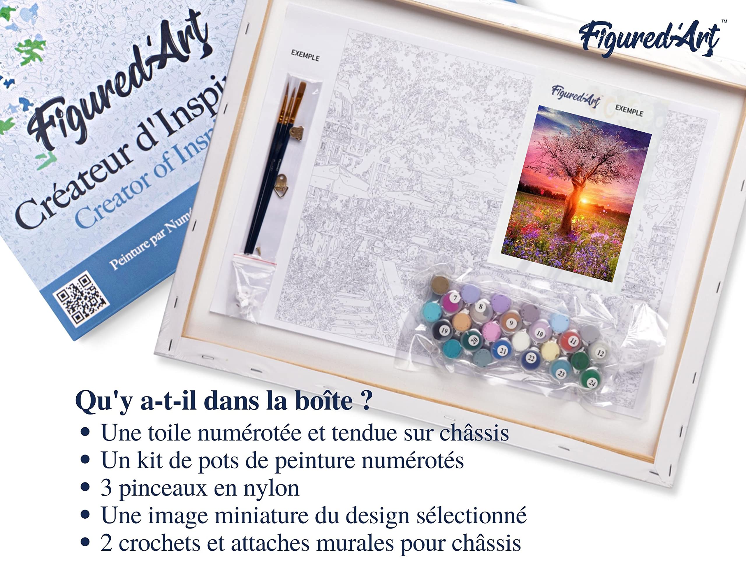 Figured'Art Peinture par Numéro Adulte avec Cadre Arbre Corps de Femme - Activité Manuelle Kit de Loisir Créatif DIY Numéro d'Art Complet - 40x50cm toile tendue sur châssis